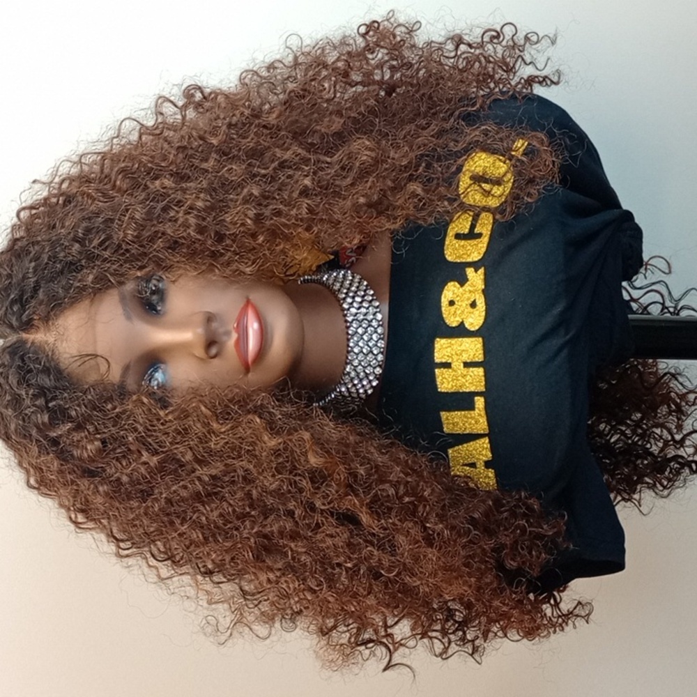 Honey Brown 22-in curly wig synthetic